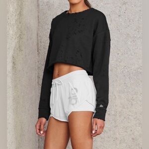Alo Yoga Distressed Crewneck Cropped Pullover Sweatshirt